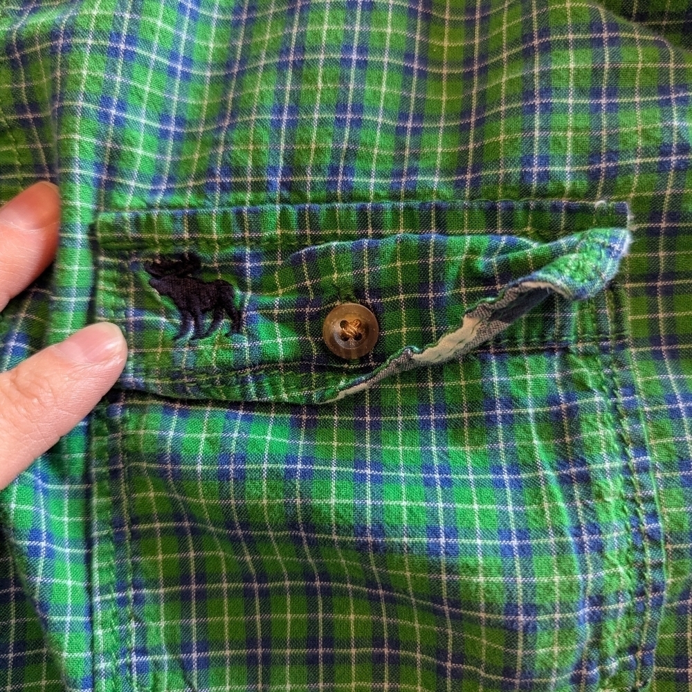 Abercrombie & Fitch Green Plaid Women's Shirt Button Down Long Sleeve Size Large - Picture 4 of 4